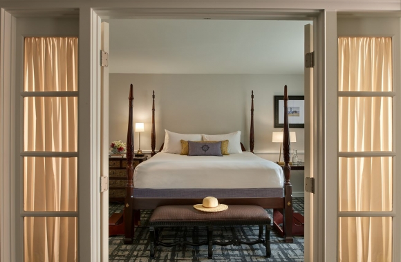 A view to the bedroom in a Bellevue Suite.