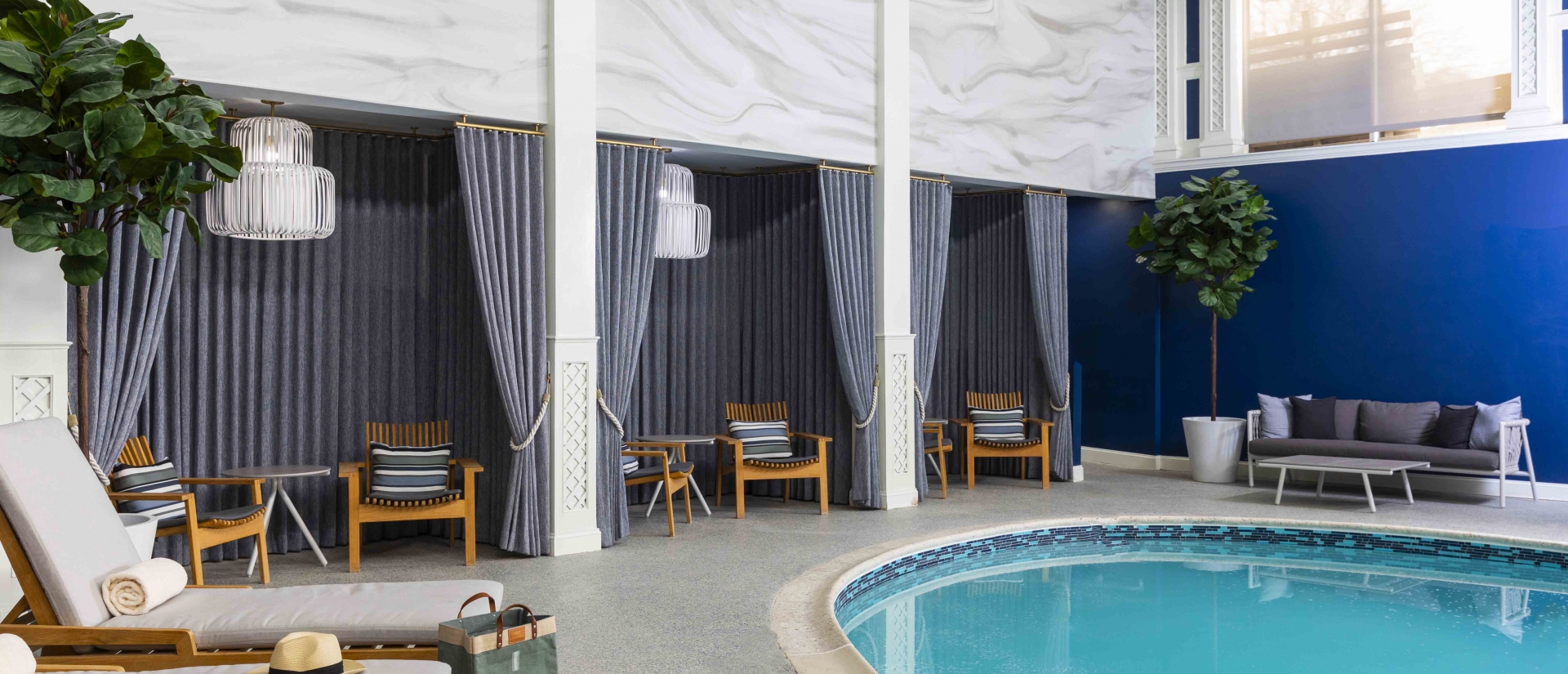 cabanas and the pool at Hotel Viking