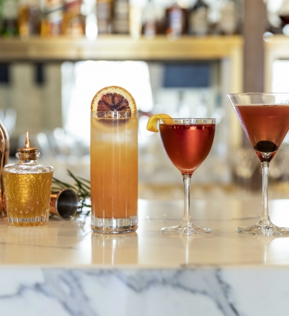 various cocktails on a bar