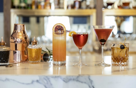 various cocktails on a bar