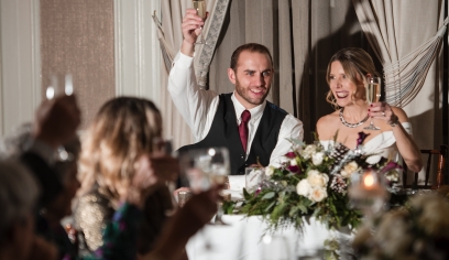 bride and groom at wedding reception in hotel viking