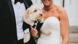 Bride and groom with dog