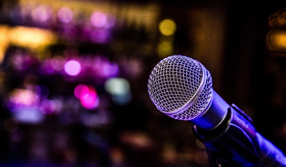 A microphone set up on stage at an event