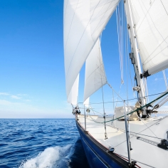 A sailing ship out on the water