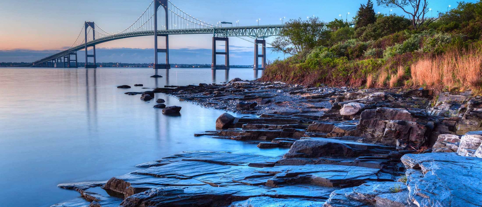 a rocky beach in Newport, Rhode Island.
