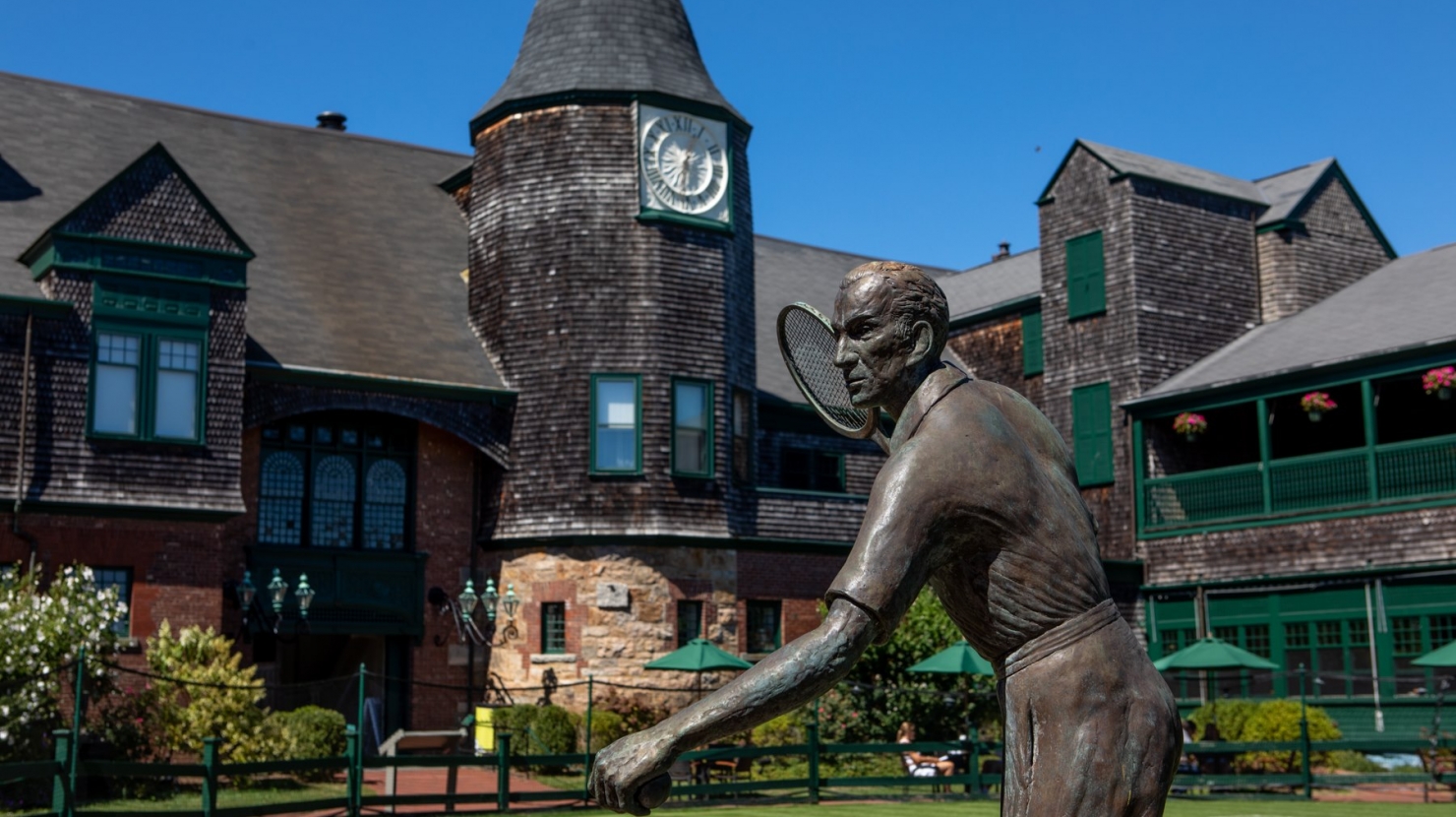 Statue in the courtyard at the International Tennis Hall of Fame
