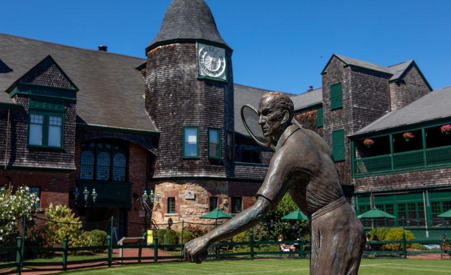 Statue in the courtyard at the International Tennis Hall of Fame