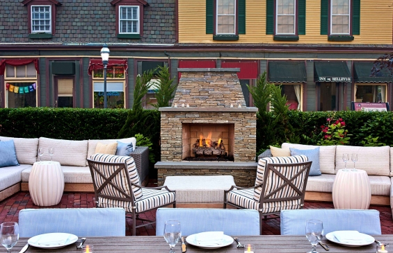 One Bellevue patio with fireplace