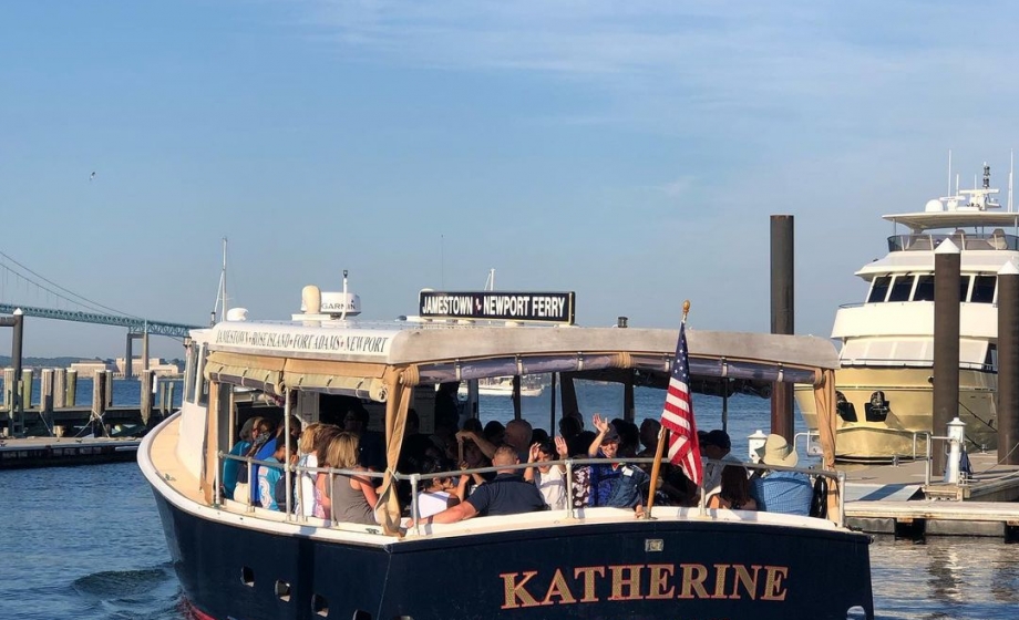 Passengers aboard the Jamestown Newport Ferry boat