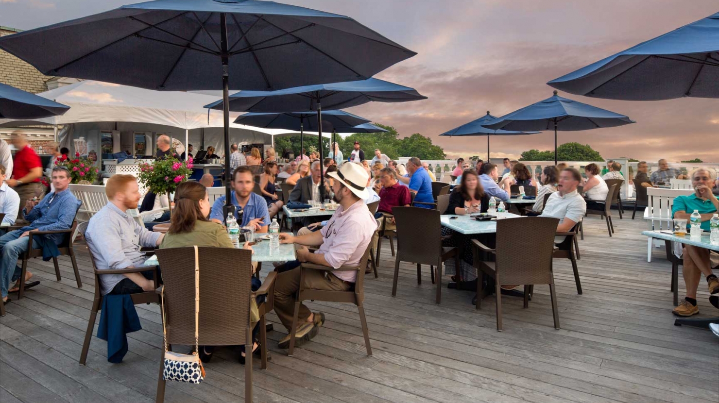 Top of Newport patio with guests