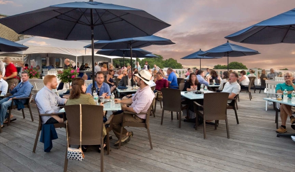 Top of Newport patio with guests