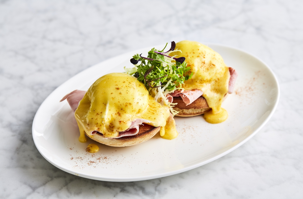 eggs Benedict with arugula