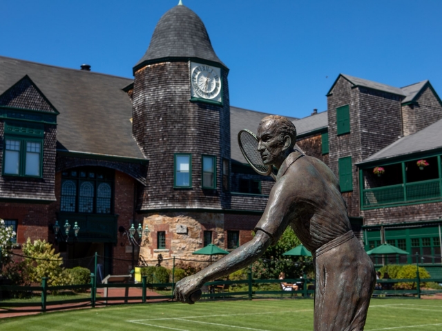 statue outside the international tennis hall of fame