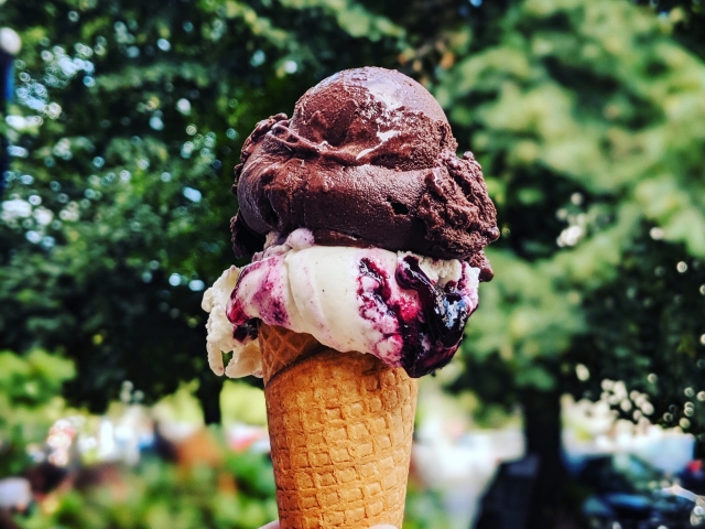 A delicious double scoop of ice cream on a cone